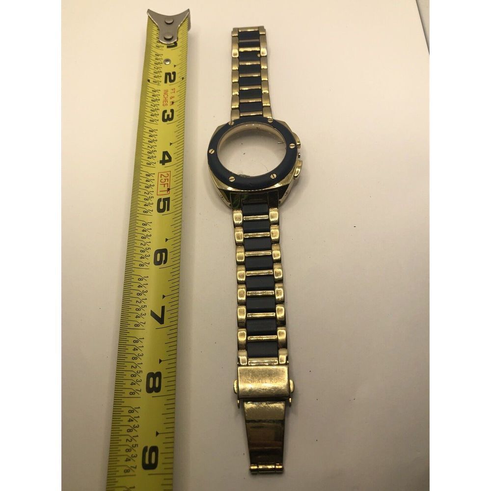 Michael Kors Watch Parts Case 42mm Band 20mm clasp Gold/Blue Links GY302